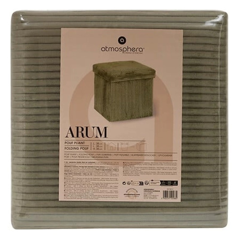 Taburet pliabil Arum, MDF, velur reiat, verde khaki, 38x38 cm, 207381C