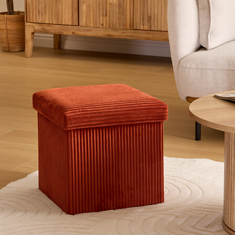 Taburet pliabil Arum, MDF, velur reiat ambra, 38x38 cm, 207381D