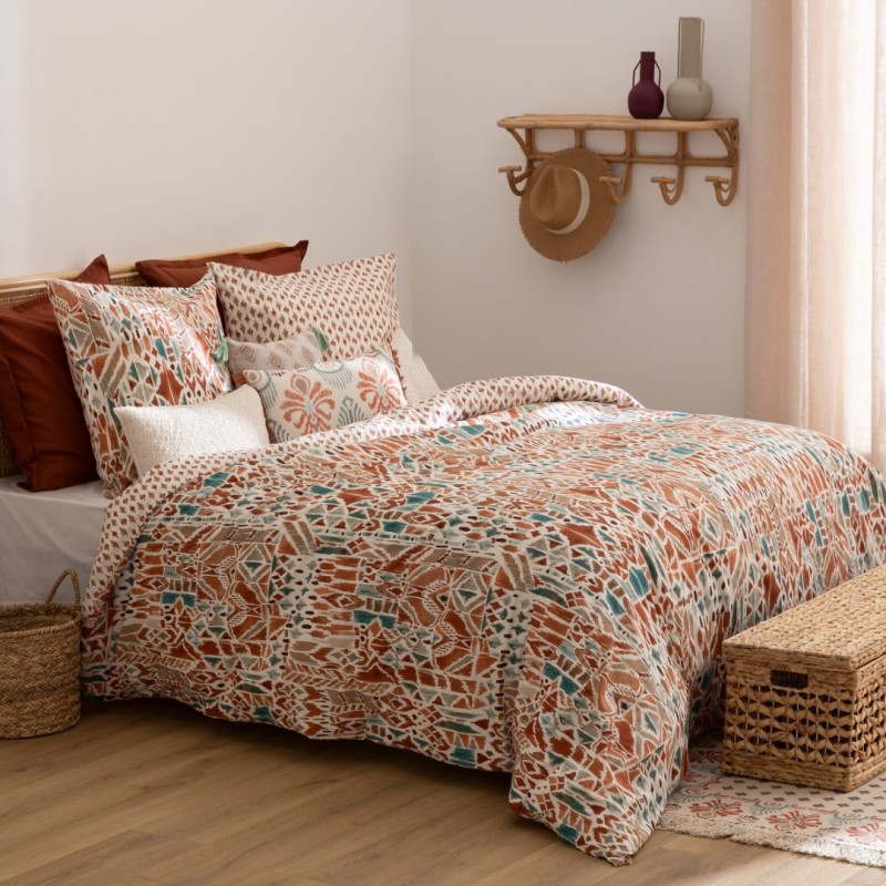 Lenjerie de pat Ikat, 2 persoane, 3 piese, bumbac, multicolor, 240x220 cm, 209027