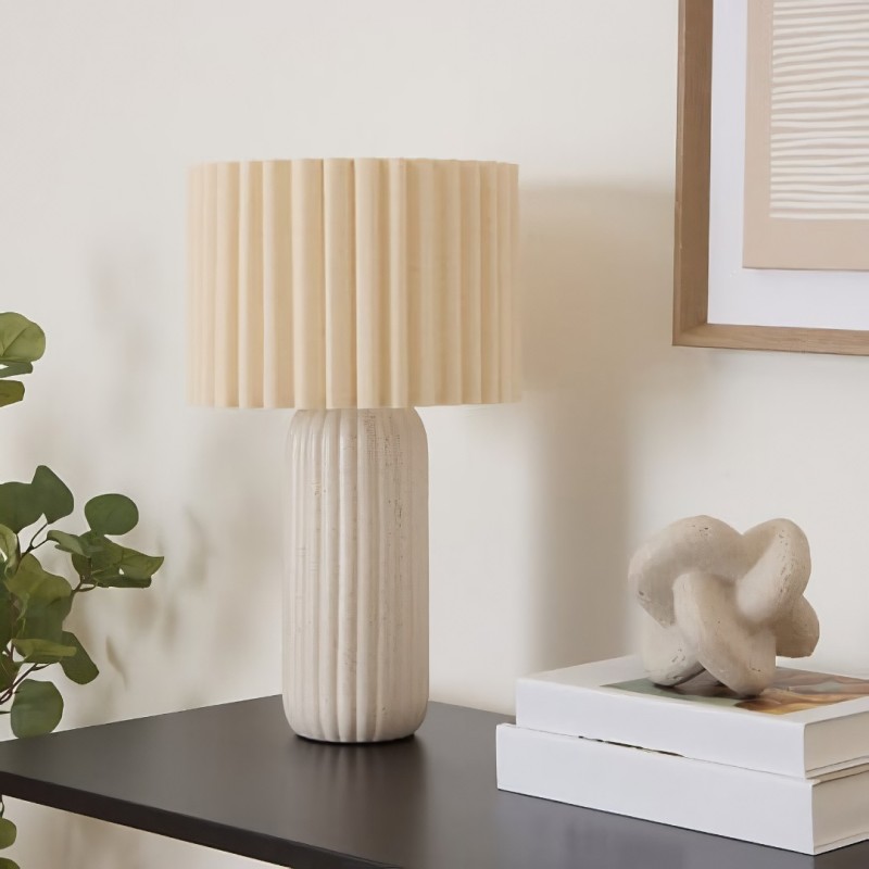 Veioza Kenan, ceramica, PVC, bej, 1XE27, H.43 cm, 210368