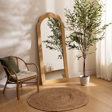 Oglinda de perete Maggie, MDF, ratan, sticla, bej, H.170 cm, 210445