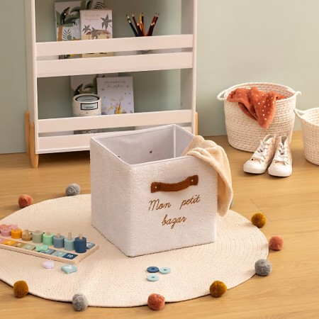 Cutie depozitare jucarii Bazar, poliester, boucle, alb, H.29 cm, 211061 
