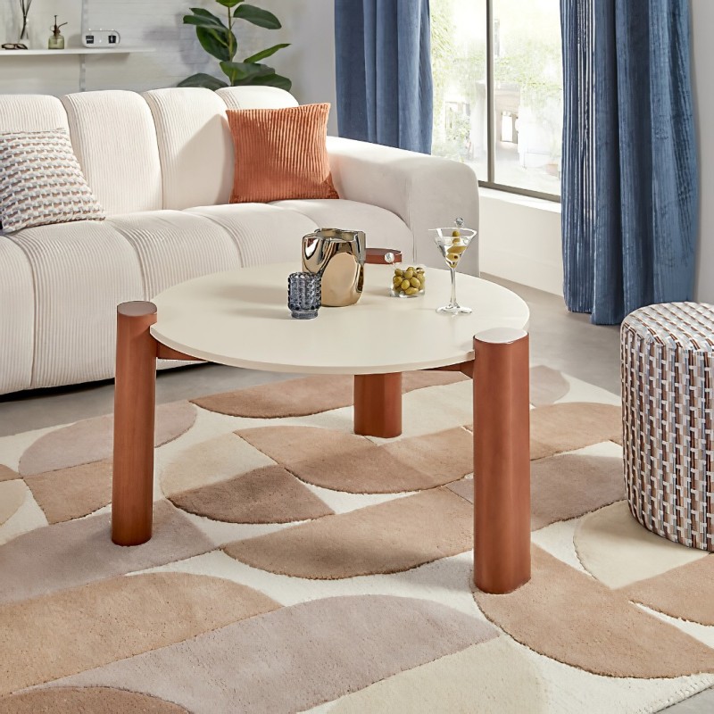 Masuta cafea Jilani, MDF, lemn, crem/maro, D.85 cm, 213002