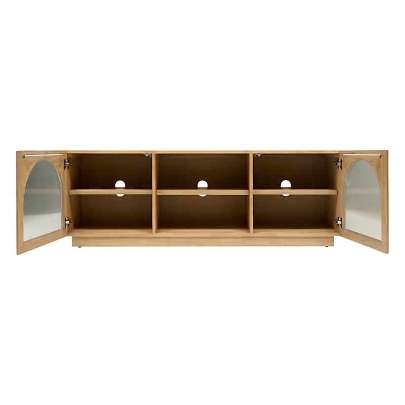 Comoda TV Lousada, MDF, lemn de acacia, sticla, bej, 2 usi, L.160 cm, 213003