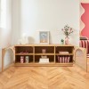 Comoda TV Lousada, MDF, lemn de acacia, sticla, bej, 2 usi, L.160 cm, 213003