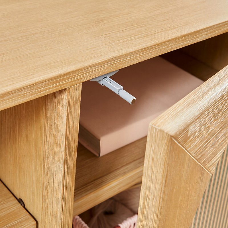 Comoda TV Lousada, MDF, lemn de acacia, sticla, bej, 2 usi, L.160 cm, 213003