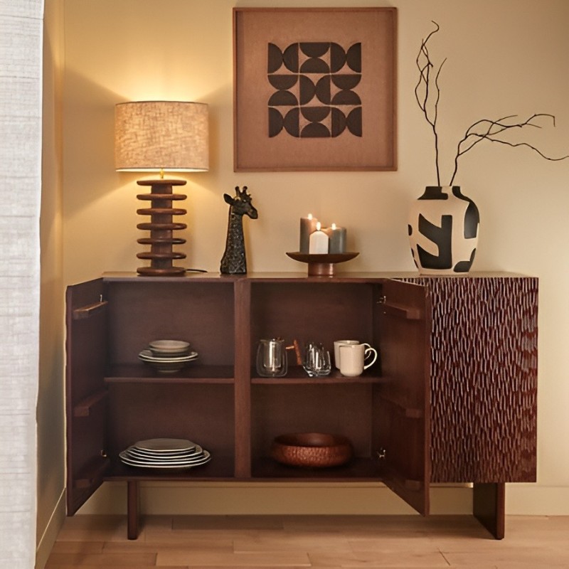 Comoda Nyero, lemn de mango, maro, 3 usi, L.150 cm, 213030