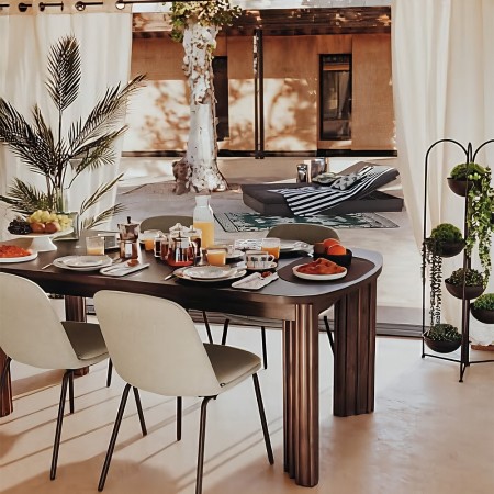 Masa dining extensibila Rikaya, MDF, lemn de acacia, maro, L.180 cm, 213036 