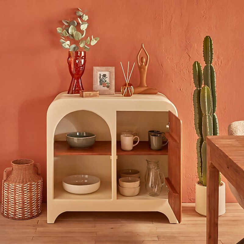 Comoda Sienna, MDF, lemn de mango, bej, H.91 cm, 213048
