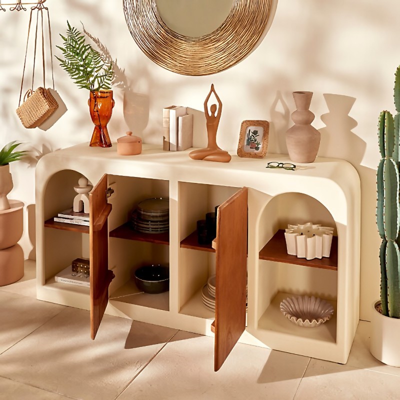 Comoda Sienna, MDF, lemn de mango, bej, L.165 cm, 213049