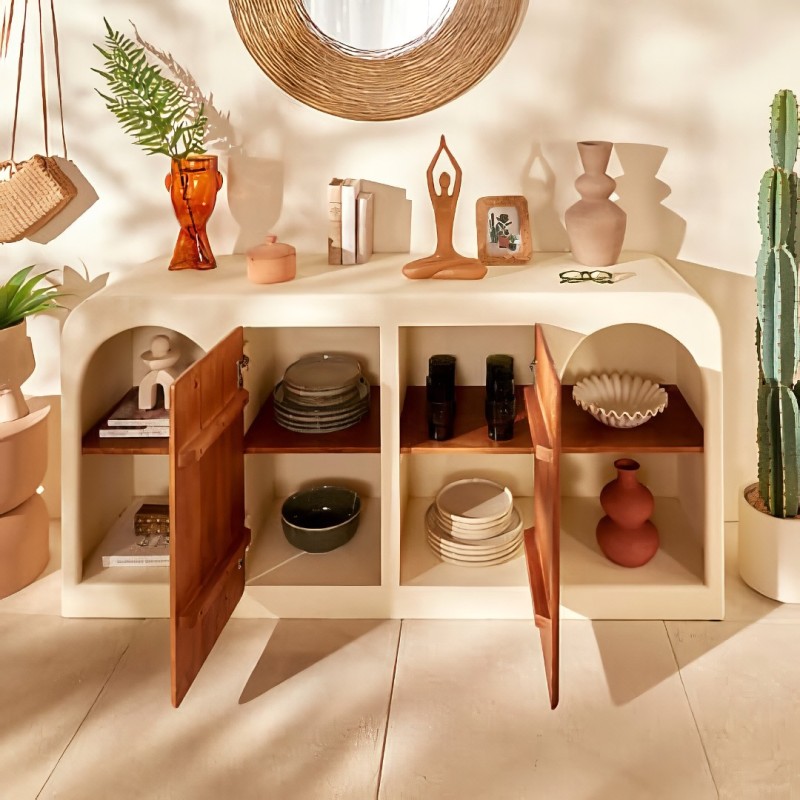 Comoda Sienna, MDF, lemn de mango, bej, L.165 cm, 213049