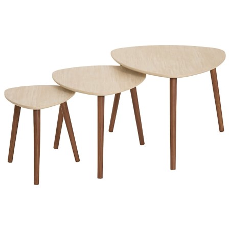 Set 3 masute de cafea Mileo, MDF, lemn de cauciuc, aspect travertin, maro, L.60 cm, 213068 