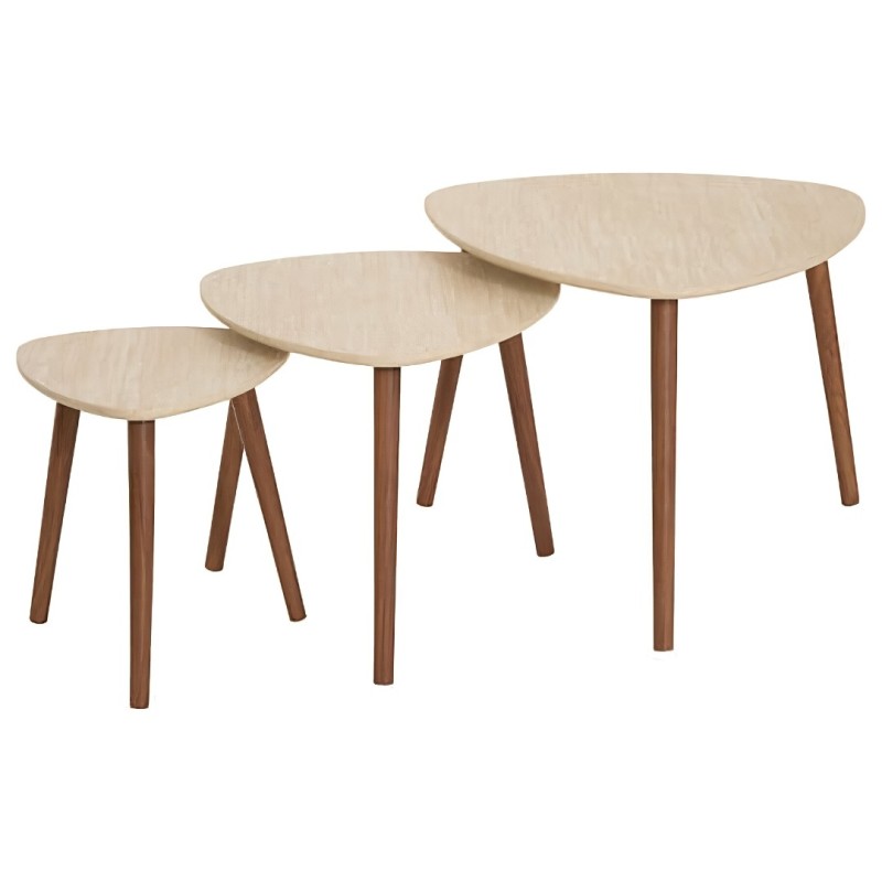 Set 3 masute de cafea Mileo, MDF, lemn de cauciuc, aspect travertin, maro, L.60 cm, 213068