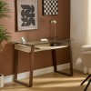 Birou Ariro, metal, MDF, aspect travertin, sticla securizata, L.110 cm, 213087