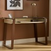 Birou Ariro, metal, MDF, aspect travertin, sticla securizata, L.110 cm, 213087