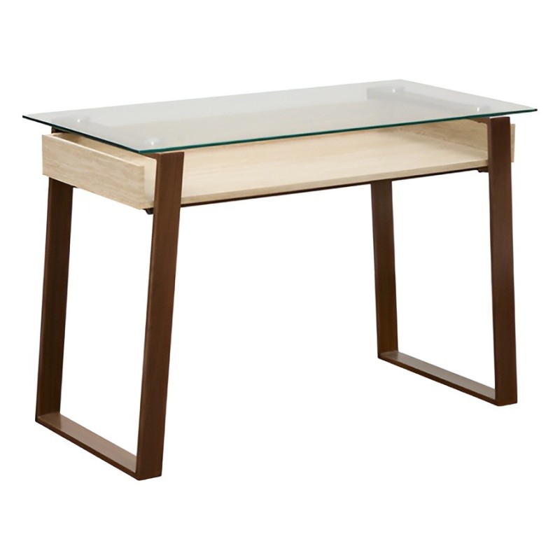 Birou Ariro, metal, MDF, aspect travertin, sticla securizata, L.110 cm, 213087