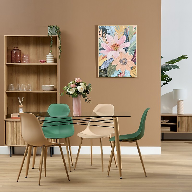 Masa dining Jindo, metal, sticla temperata transparenta, L.140 cm, 213089