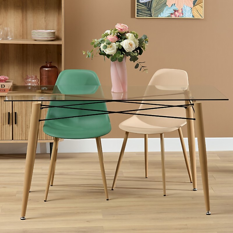 Masa dining Jindo, metal, sticla temperata transparenta, L.140 cm, 213089