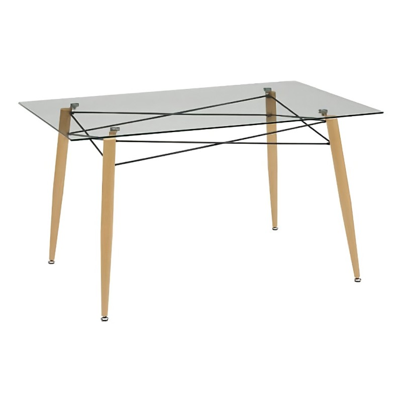 Masa dining Jindo, metal, sticla temperata transparenta, L.140 cm, 213089
