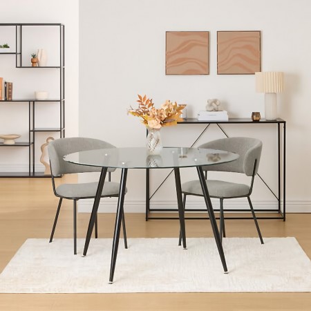 Masa dining Ostras, metal, sticla temperata transparenta, D.120 cm, 213090A 