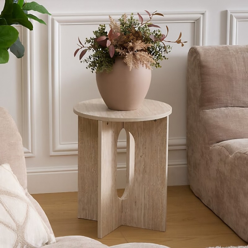 Masuta de cafea Anaya, MDF, bej, aspect travertin, D.40 cm, 213093