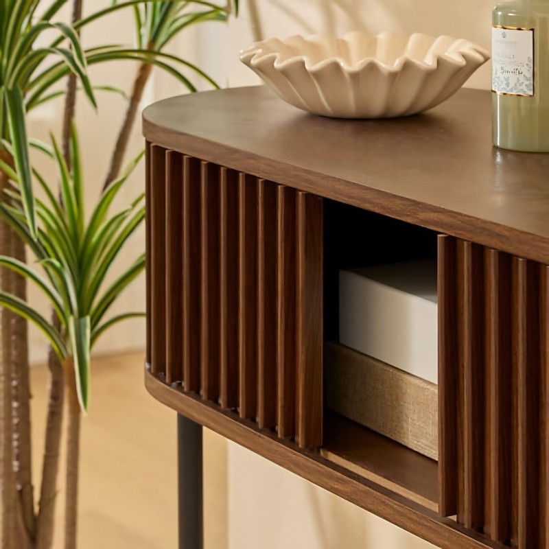 Consola Alcove, metal, MDF, maro, L.100 cm, 213139