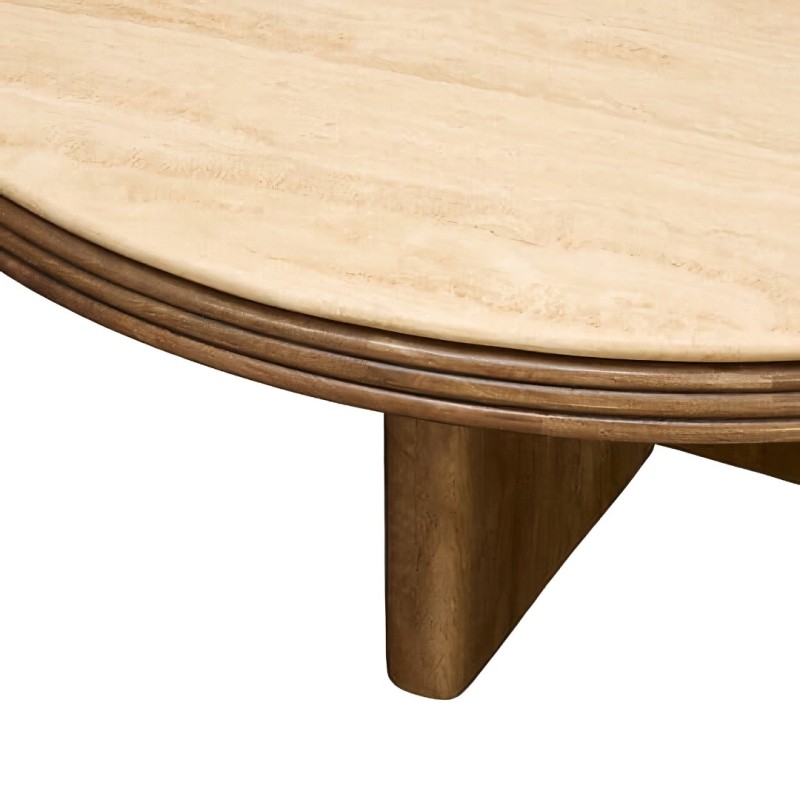 Masuta de cafea Nagda, lemn de mango, travertin, bej, D.100 cm, 213166