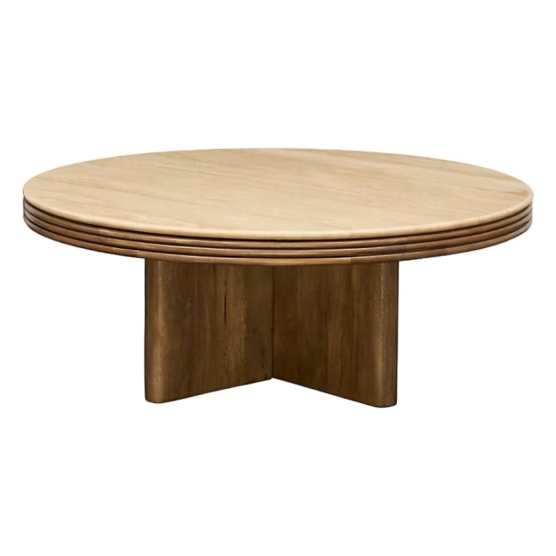 Masuta de cafea Nagda, lemn de mango, travertin, bej, D.100 cm, 213166