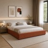 Pat cu spatiu de depozitare Luna, PAL, metal, textil, caramiziu, 160x200 cm, 213181B
