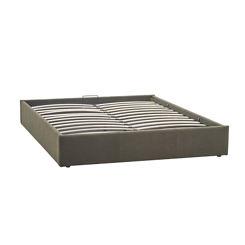 Pat cu spatiu de depozitare Luna, PAL, metal, textil, verde khaki, 160x200 cm, 213181C