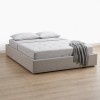 Pat cu spatiu de depozitare Luna, PAL, metal, textil, bej, 160x200 cm, 213181E