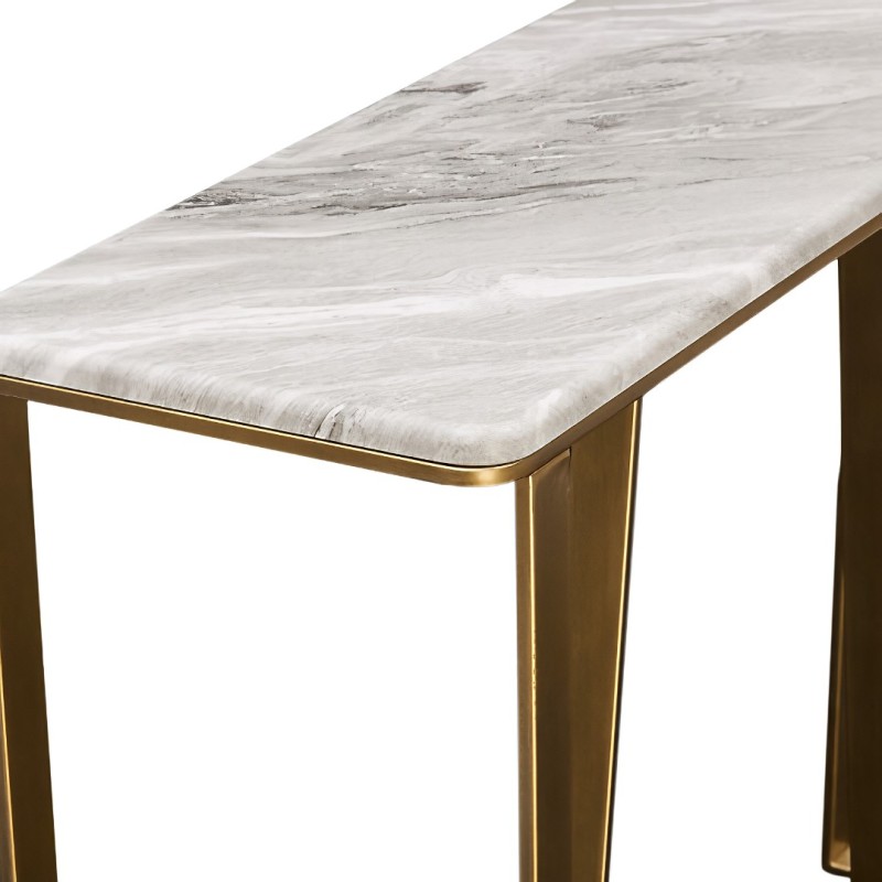 Consola Barrel, metal, MDF, folie PVC, auriu, L.120 cm, 213183A