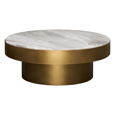 Masuta de cafea Barel, metal, MDF, folie aspect marmura, aurie, D.80 cm, 213184A 