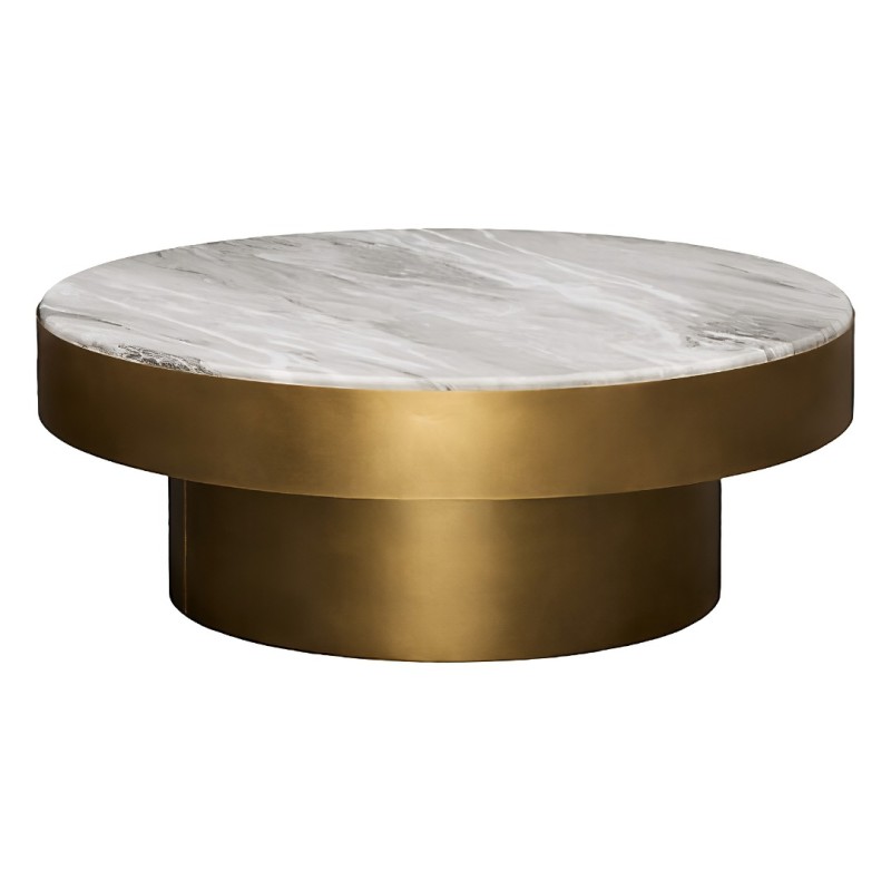 Masuta de cafea Barel, metal, MDF, folie aspect marmura, aurie, D.80 cm, 213184A