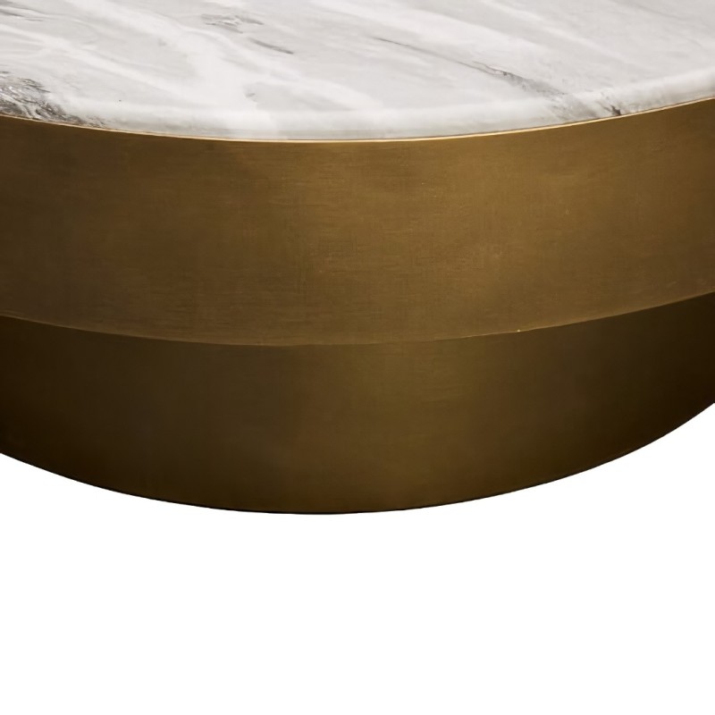 Masuta de cafea Barel, metal, MDF, folie aspect marmura, aurie, D.80 cm, 213184A