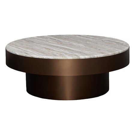 Masuta de cafea Barrel, metal, MDF, folie aspect marmura, maro ciocolatiu, D.80 cm, 213184B 