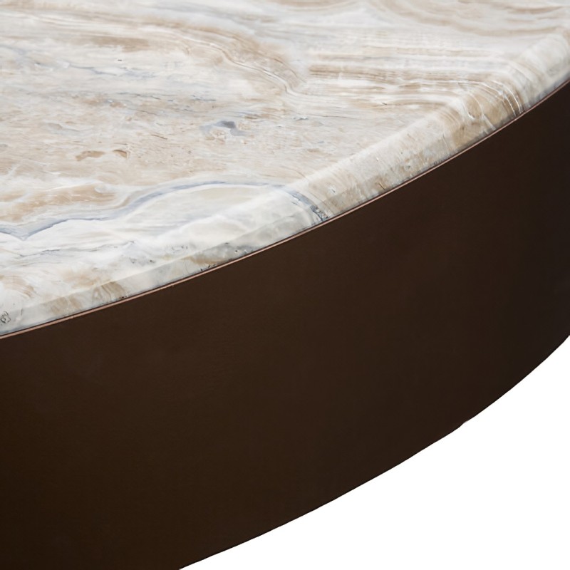 Masuta de cafea Barrel, metal, MDF, folie aspect marmura, maro ciocolatiu, D.80 cm, 213184B