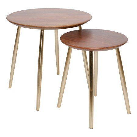 Set 2 masute de cafea Noida, metal, lemn de mango, auriu/maro, D.50 cm, 213191 