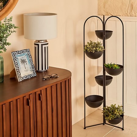 Suport 6 ghivece Palm Resort, metal, negru, H.124 cm, 214029 