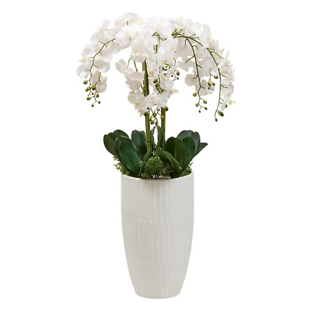 Orhidee artificiala Hotel, vaza ceramica, alba, H.130 cm, 214116 