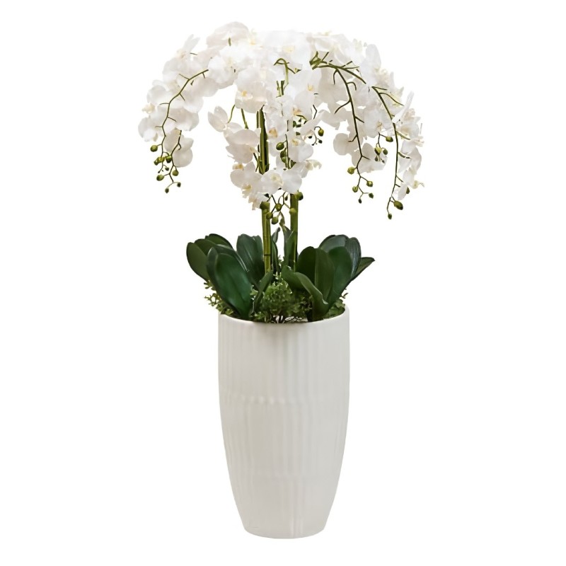Orhidee artificiala Hotel, vaza ceramica, alba, H.130 cm, 214116