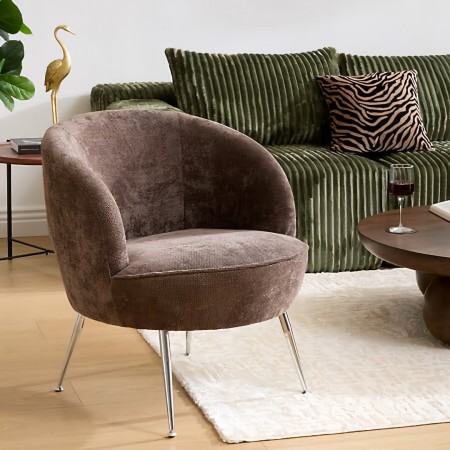 Fotoliu Tildae, picioare din metal, textil maro mocha, H.71 cm, 214211D 