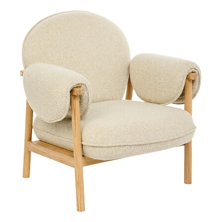 Fotoliu Ikaris, placaj frasin natural, boucle bej, H.83 cm, 214213 
