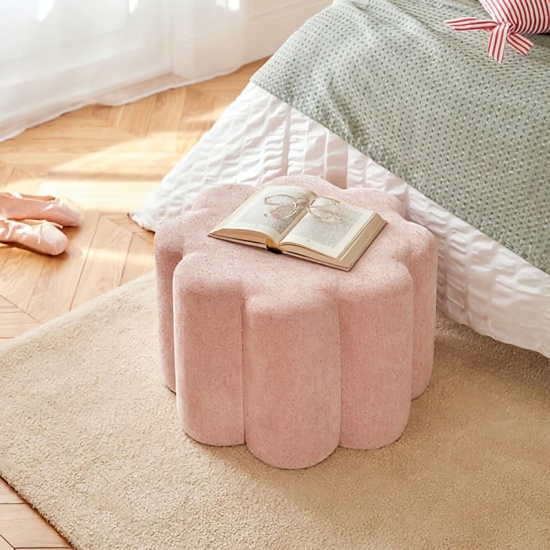 Taburet Ottoman, MDF, textil roz, D.50 cm, 214216