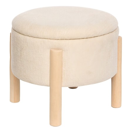 Taburet cu spatiu de depozitare Elki, placaj din lemn de cauciuc, textil alb, D.45 cm, 214222A 