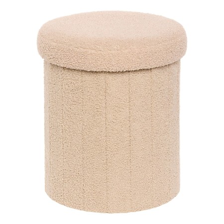 Taburet cu spatiu de depozitare Jaiko, MDF, poliester, boucle bej, D.32 cm, 214224 