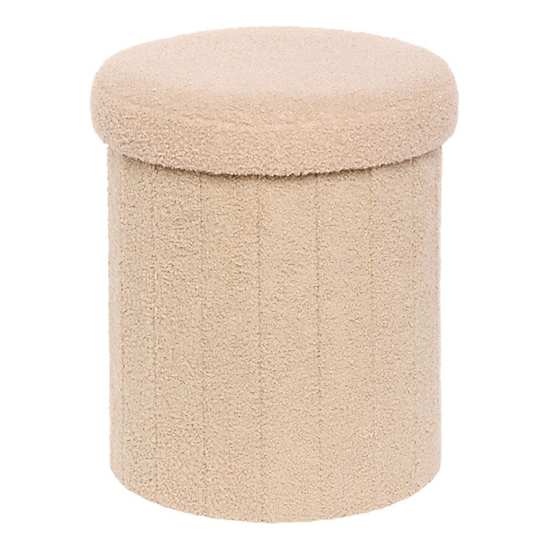 Taburet cu spatiu de depozitare Jaiko, MDF, poliester, boucle bej, D.32 cm, 214224
