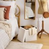 Taburet pliabil cu spatiu de depozitare Jaiko, MDF, poliester, boucle alb, 38X38 cm, 214225