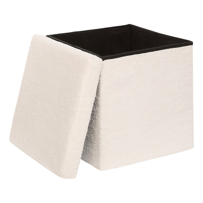 Taburet pliabil cu spatiu de depozitare Jaiko, MDF, poliester, boucle alb, 38X38 cm, 214225
