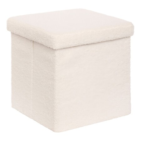 Taburet pliabil cu spatiu de depozitare Jaiko, MDF, poliester, boucle alb, 38X38 cm, 214225 